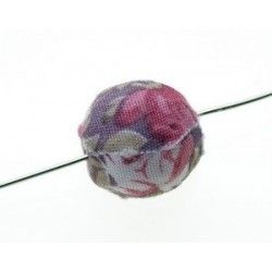 Fabric bead with flower 15mm Gris/Rose