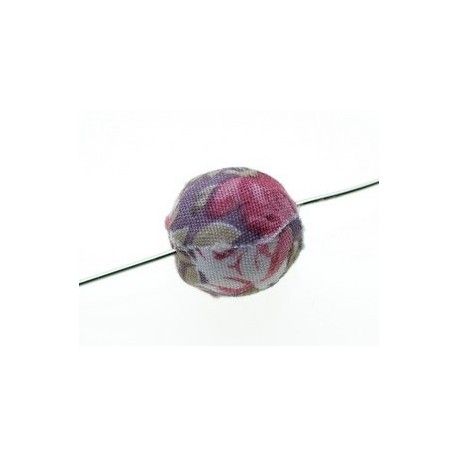Perle tissu fleur 15mm Gris/Rose  - 1