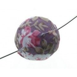 Fabric bead with flower 20mm Gris/Rose
