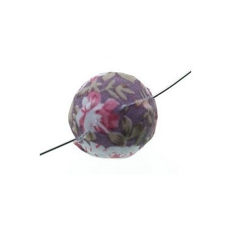 Perle tissu fleur 20mm Gris/Rose  - 1