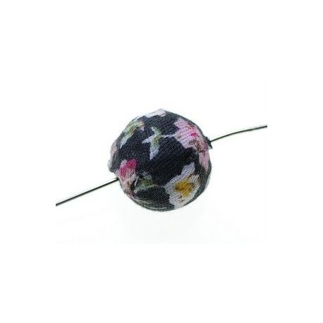 Perle tissu fleur 15mm Fond Noir  - 1