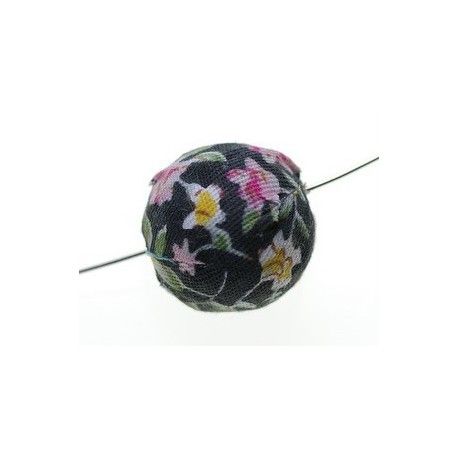 Perle tissu fleur 20mm Fond Noir  - 1