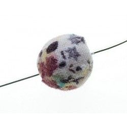Fabric bead with flower 15mm Fond Ecru Bordeaux/Brun/Jaune