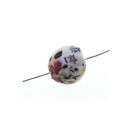 Perle tissu fleur 15mm Fond Ecru Bordeaux/Brun/Jaune  - 1