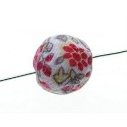 Fabric bead with flower 15mm Rouge/Rose/Gris