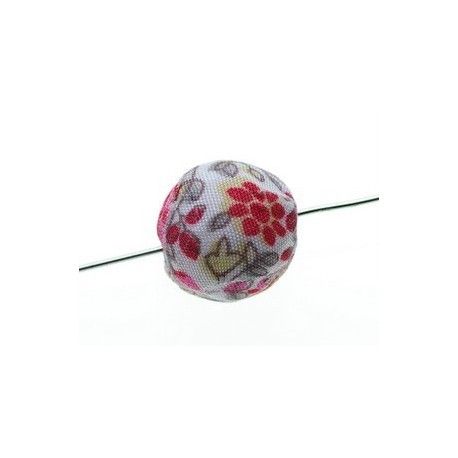 Perle tissu fleur 15mm Rouge/Rose/Gris  - 1
