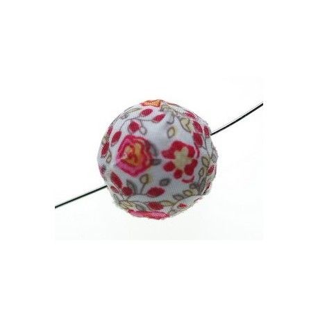Perle tissu fleur 20mm Rouge/Rose/Gris  - 1