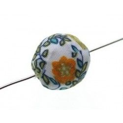 Fabric bead with flower 15mm Vert/Olivine/Orange