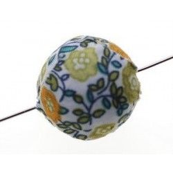 Fabric bead with flower 20mm Vert/Olivine/Orange