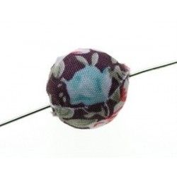 Fabric bead with flower 20mm Fond Marron