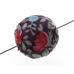 Fabric bead with flower 20mm Fond Marron