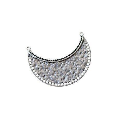 Intercalaire pendentif demi-lune martelé 49x36.1mm ARGENTÉ VIEILLI  - 1