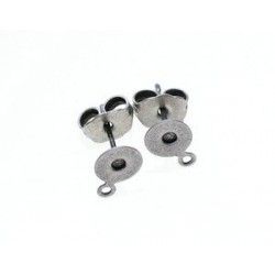 Flat pad earstuds 6mm + ring OLD SILVER COLOR x2