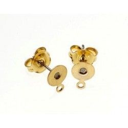 Flat pad earstuds 6mm + ring GOLD COLOR x2