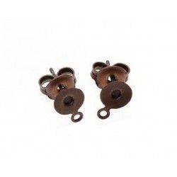 Flat pad earstuds 6mm + ring OLD COPPER COLOR x2