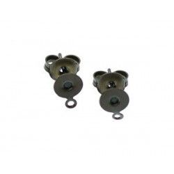 Flat pad earstuds 6mm + ring BRONZE COLOR x2