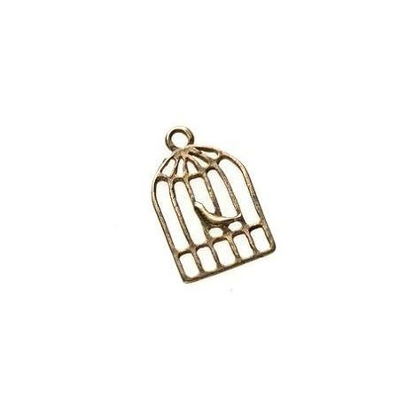 Breloque cage à oiseau 19x12mm DORÉ PATINÉ  - 1
