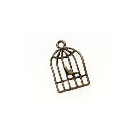 Breloque cage à oiseau 19x12mm LAITON VIEILLI  - 1