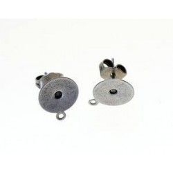 Flat pad earstuds 10mm + ring OLD SILVER COLOR x2