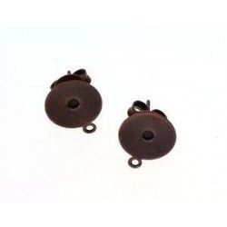 Flat pad earstuds 10mm + ring OLD COPPER COLOR x2