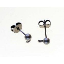 Earstud bead 4mm + anneau OLD SILVER COLOR x2