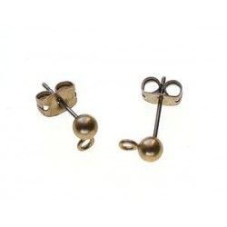 Earstud bead 4mm + anneau ANTIK GOLD COLOR x2