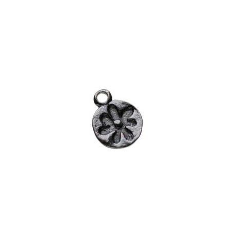 Breloque rond impression fleur 10x13mm ÉTAIN x2  - 1