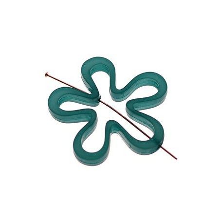 Fleur polyester évidée 43mm BLEU CANARD OPAL  - 1