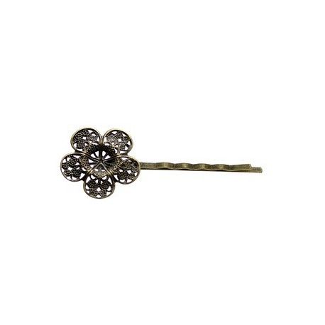 Barrette 65mm estampe fleur 25mm LAITON VIEILLI x1  - 1