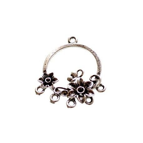 Créole rond fleuri 5 anneaux 34x30mm ARGENTÉ VIEILLI x1  - 1