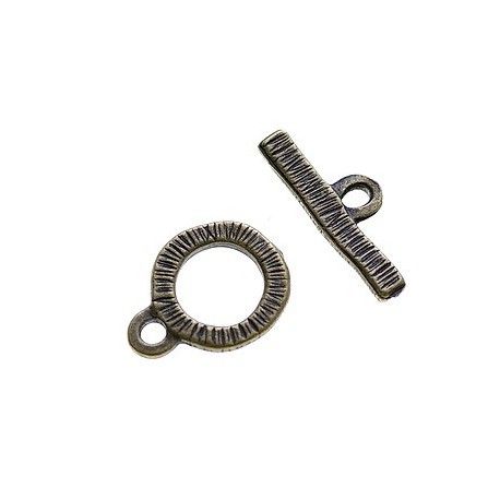 Fermoir rond strié + barre 17.6x23mm LAITON VIEILLI  - 1