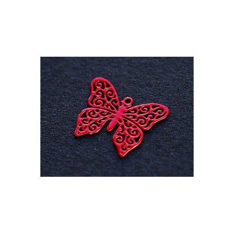 Laser cut émaillé papillon 16x13mm ROUGE x3  - 1