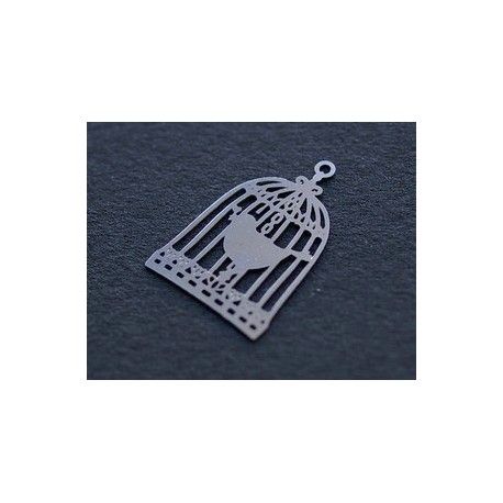 Laser cut émaillé cage à oiseaux 22x15mm ARGENTÉ x2  - 1