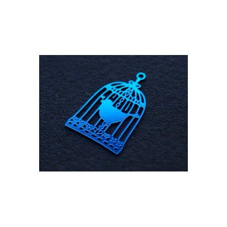 Laser cut émaillé cage à oiseaux 22x15mm BLUE ZIRCON x2  - 1