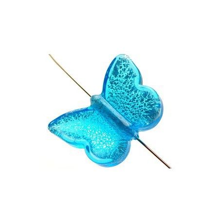Papillon feuille d'argent GM 30x22mm DARK AQUAMARINE  - 1