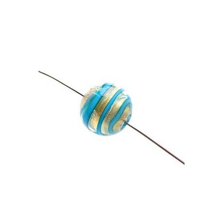 Ronde 14mm CRYSTAL feuille d'or rayures TURQUOISE  - 1