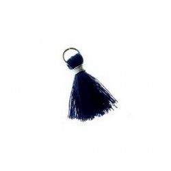Pompon of threads with loop 10/12mm silver thread BLEU MARINE x2
