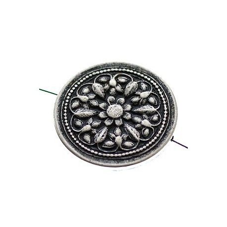 Perle polyester palet motif fleur 39mm ep.5.5mm ARGENTÉ VIEILLI  - 1