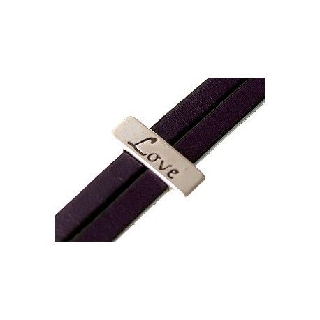 Passant pour cuir 10mm LOVE 18x6mm ARGENTÉ VIEILLI  - 1