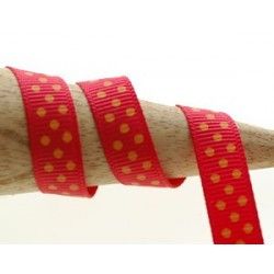 Raw ribbon 9mm RED/ORANGE dots x2m