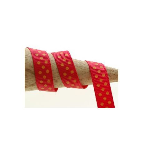 Gros grain 9mm ROUGE pois ORANGE x2m  - 1