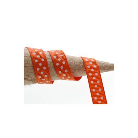 Gros grain 9mm ORANGE pois BLANC x2m  - 1