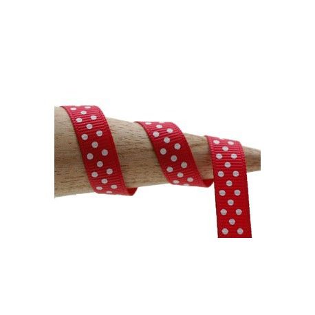 Gros grain 9mm ROUGE pois BLANC x2m  - 1