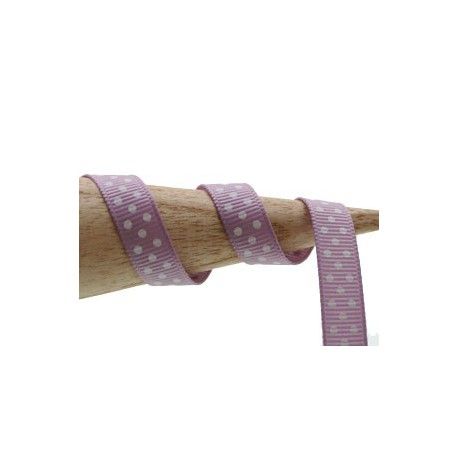 Gros grain 9mm LILAS pois BLANC x2m  - 1