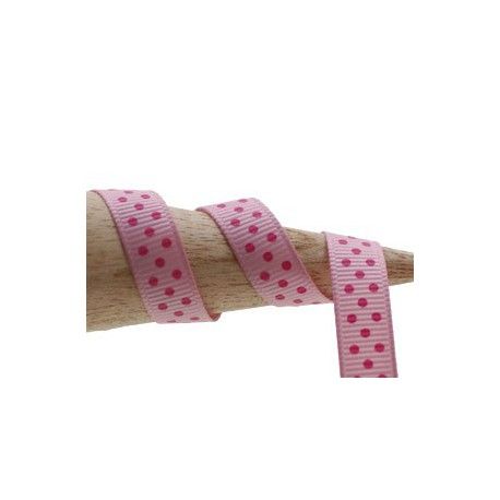 Gros grain 9mm ROSE pois FUSCHIA x2m  - 1