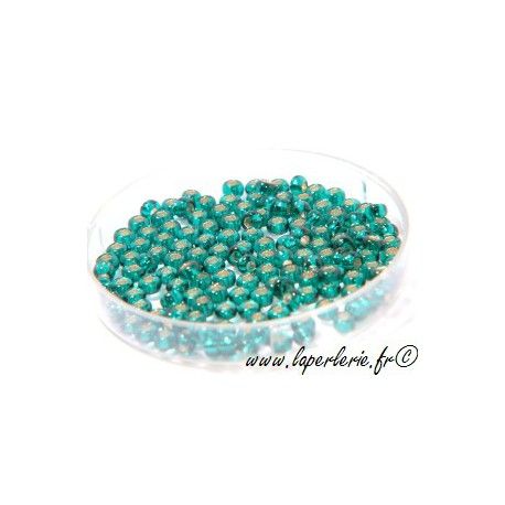 Rocaille EMERAUDE  ARGENTEE, mesure de 12.50 gr environ 400 perles
