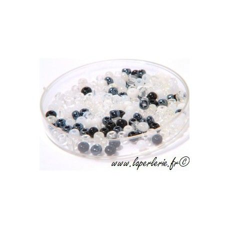 Rocaille MELANGE NOIR BLANC, mesure de 12.50 gr environ 400 perles  - 1