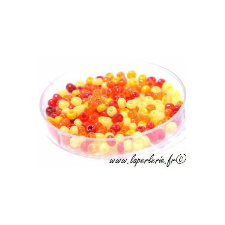 Rocaille MELANGE ROUGE ORANGE, mesure de 12.50 gr environ 400 perles  - 1
