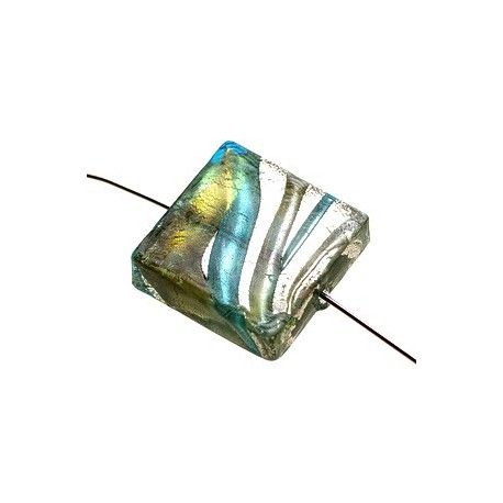 Carré lunaire feuille d'argent carré 20mm ép 6.5mm AQUAMARINE  - 1