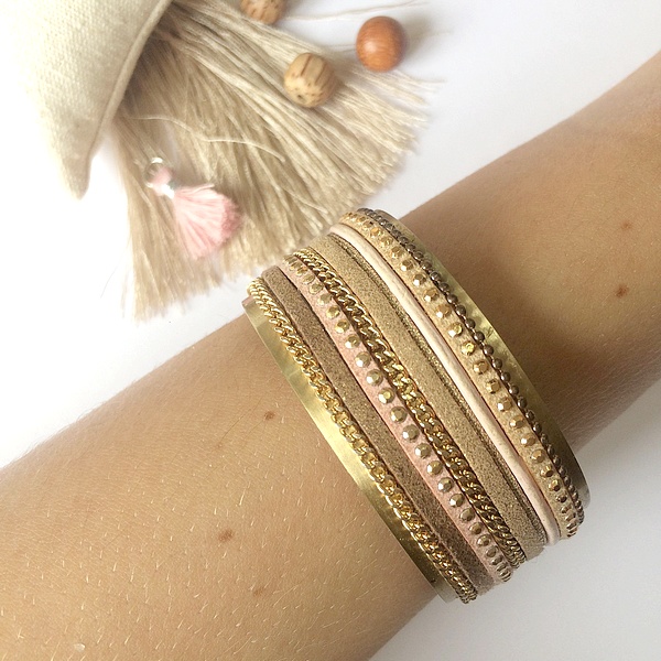 Manchette Rose et Beige